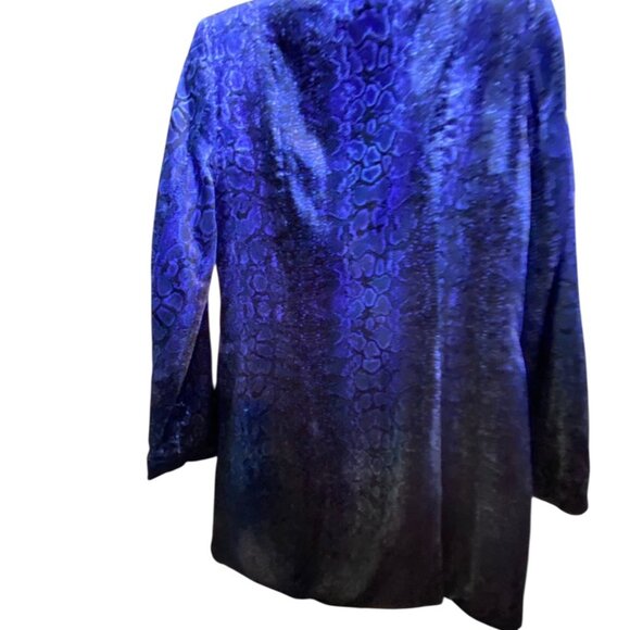 ELIE TAHARI OMBRE VELVET ANIMAL PRINT SMOKING JACKET BLAZER DUSTER ROYAL BLUE S - Picture 8 of 11